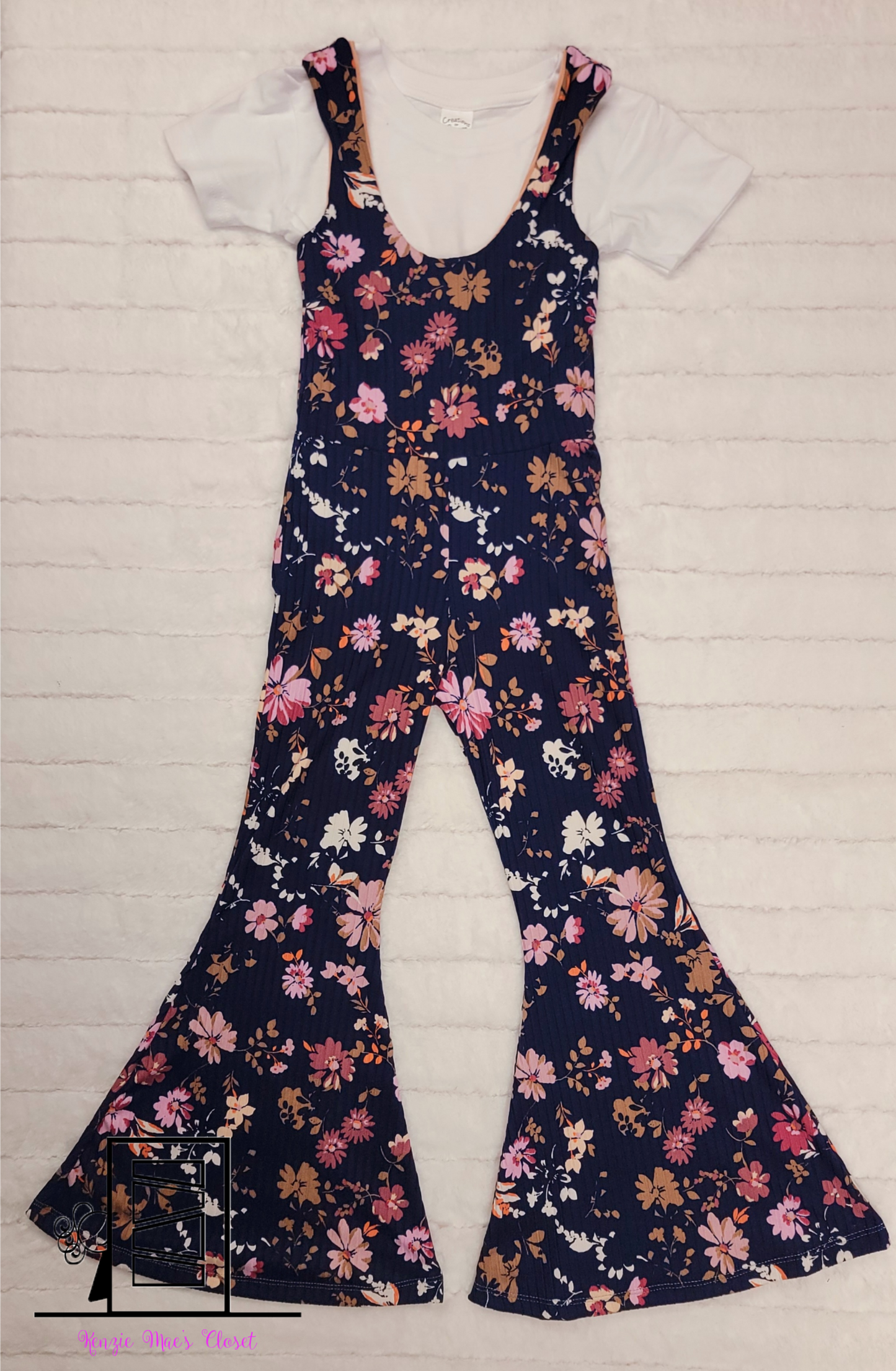 Navy floral bell bottom jumpsuit-size 5