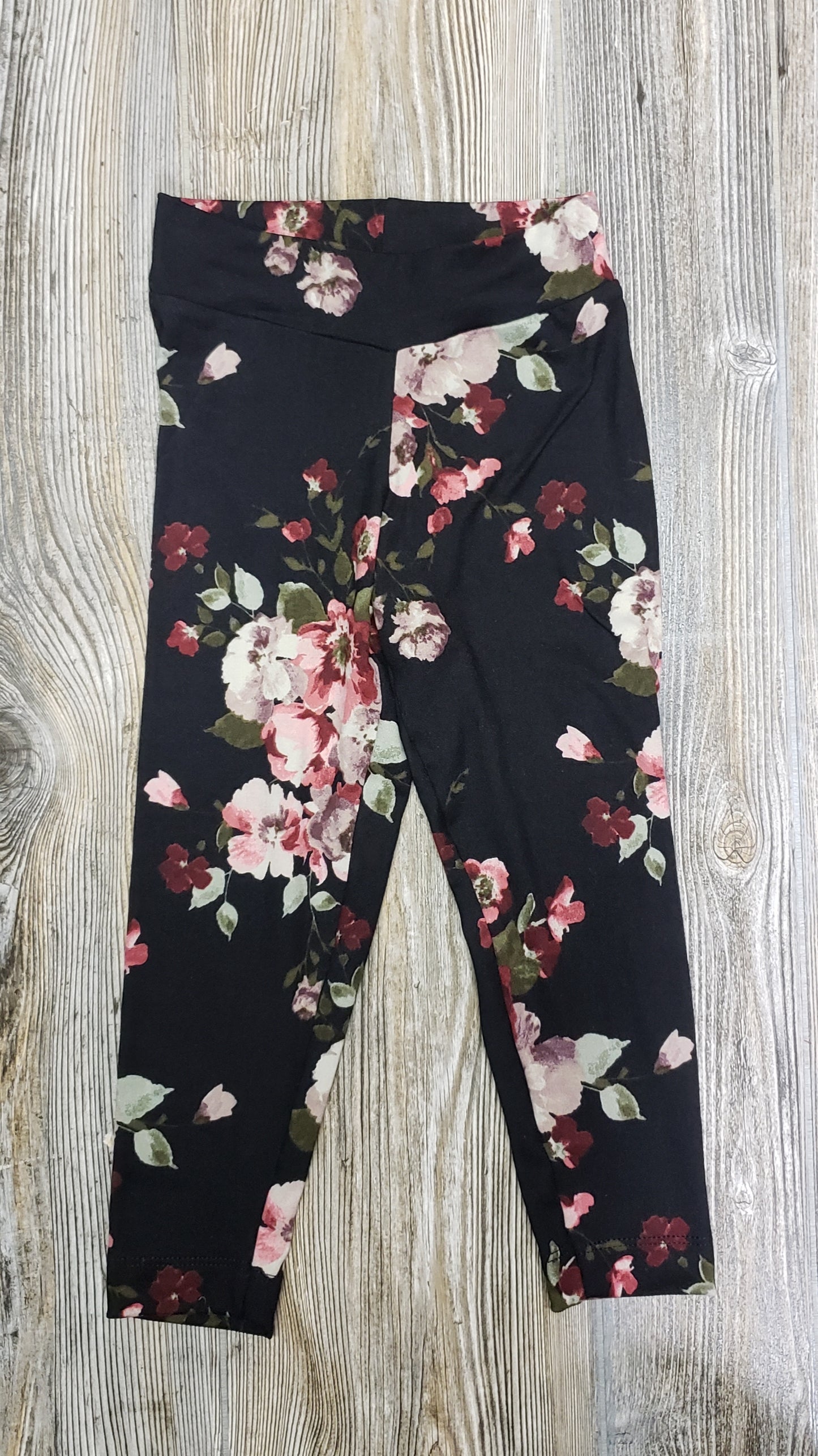 Black and maroon floral leggings