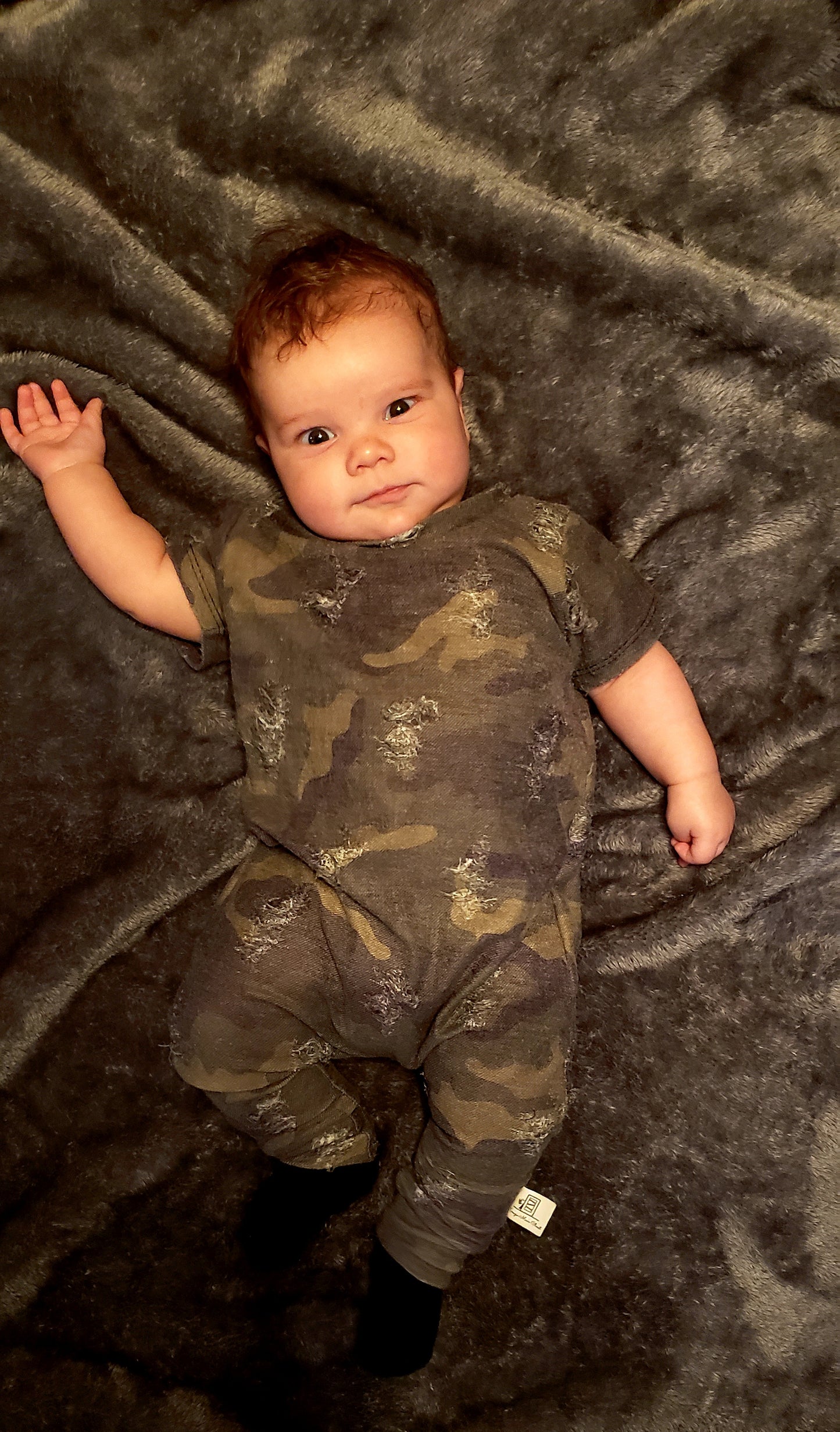 Distressed camo harem romper