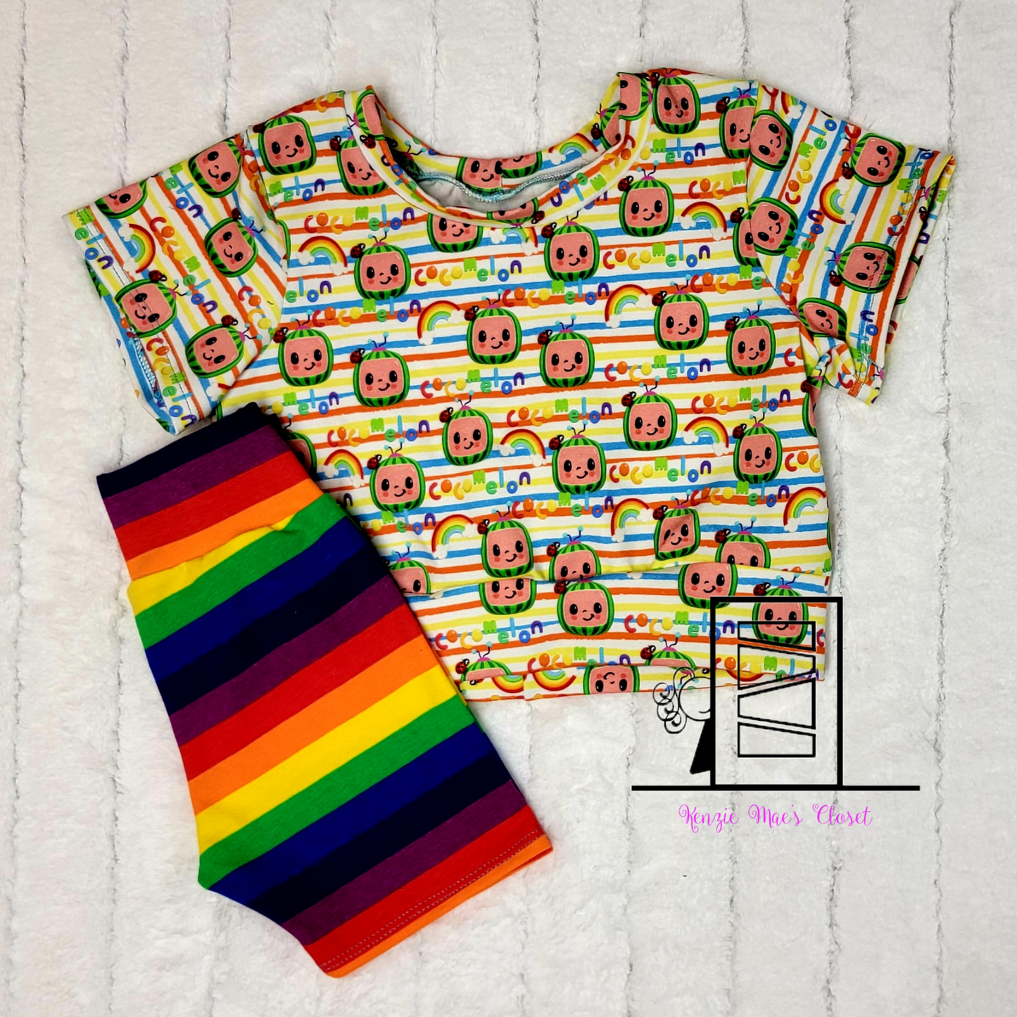 Melon crop tee & biker short set 2T