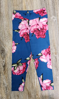Dark blue and pink flowers leggings