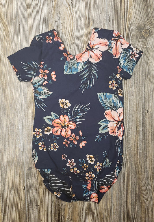 4T- Navy blue floral leo short sleeve