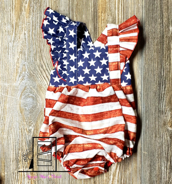 3M Flag Ruffle Romper with snaps