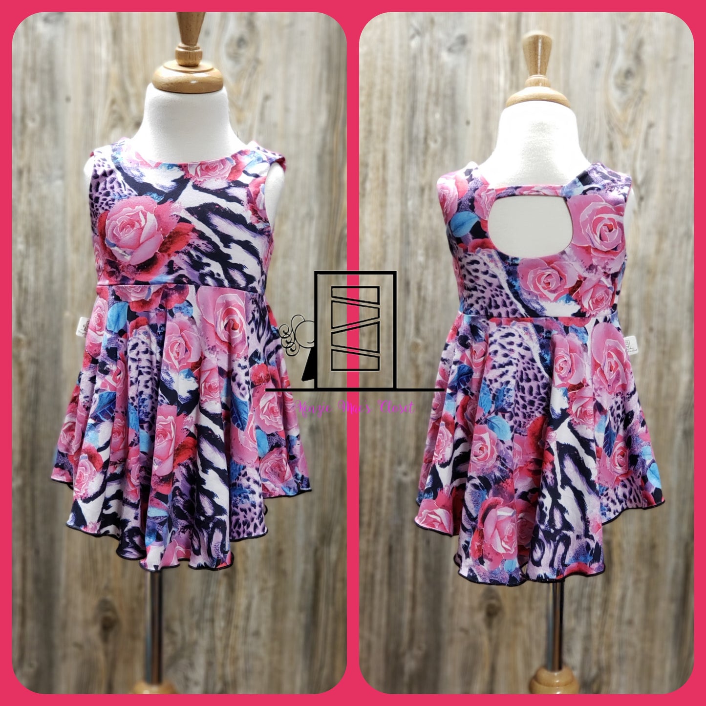 Pink floral animal print high low dress