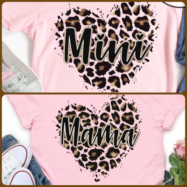 Mama & me leopard heart shirt set