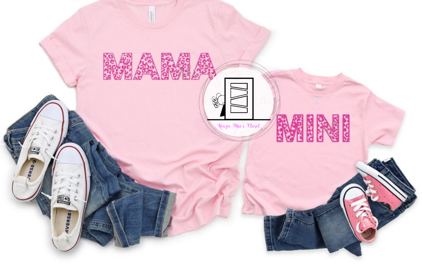 Mama & me Pink leopard shirt set