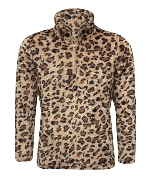 Adult brown sherpa cheeta sweater